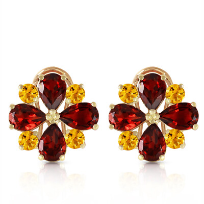 14K. GOLD FRANZÖSISCHER CLIPS OHRRING MIT GRANATEN & CITRINEN