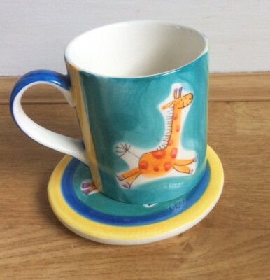 Kinder Becher & Untersetzer Set von Whittard of Chelsea Giraffenmuster blau **SALE**