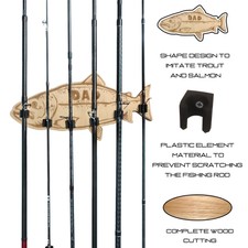 Vertical Wall  Mounted Fishing Rod Storage Rack Fish  Shaped Wooden Rod Holder
