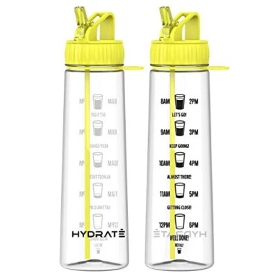 HYDRAT 900 ML TRINKFLASCHE MIT STROHHALM UND MOTIVIERENDEN ZEITMARKIERUNGEN