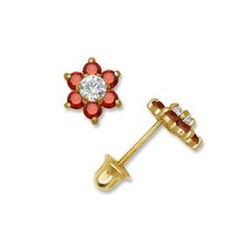14k Yellow Gold CZ Flower Birthstone Stud Screw Back Earrings
