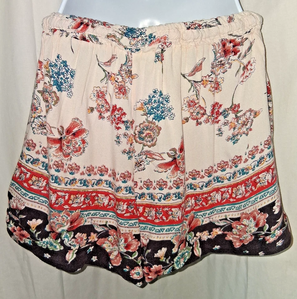 Pantalones Cortos Angie Fluidos Marfil Negro Estampado Floral Para Mujer Talla S Boho Cottage Verano Foto 2 de 4