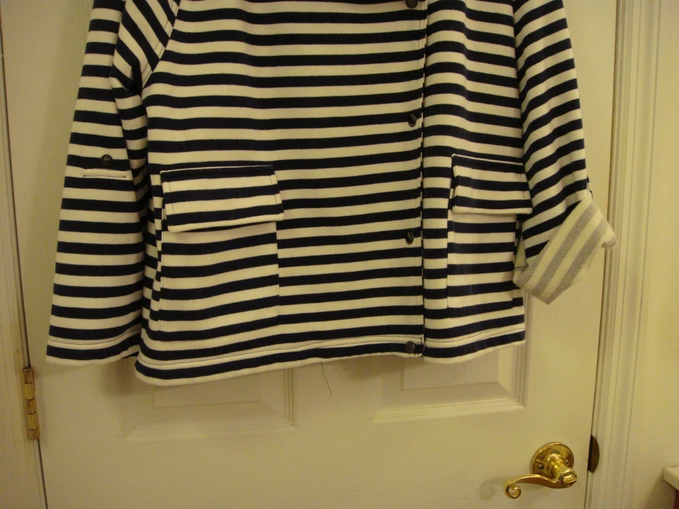 Chaqueta a rayas para mujer LIZ CLAIBORNE azul marino/blanco mangas enrollables náutica talla XL Foto 4 de 4