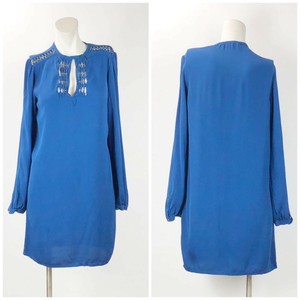 Diane-Von-Furstenberg-4-Womens-Blue-Silk-Accent-Long-Sleeve-Dress