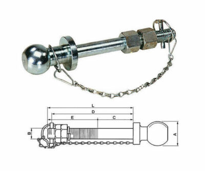 Attacco Rimorchio Acciaio 50mm Testa A Sfera Per Gancio Traino