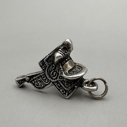 Miniature Western Saddle Pendant Cowboy Scrolls Design Charm Sterling Silver