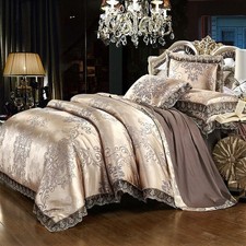 Satin Embroidery Duvet Cover Set King Size, Cotton Sateen Jacquard Floral Lace,