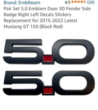 Pair Set 5.0 Emblem Door 3D Fender Side Badge Right Left Decals Stickers
