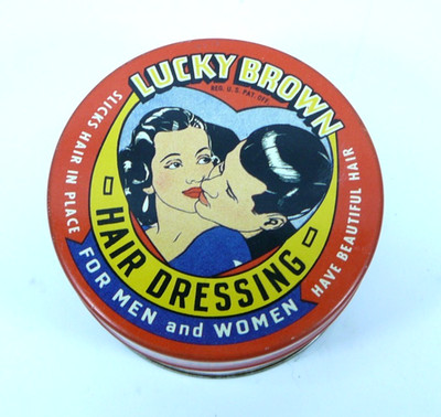 Vintage 1937 Lucky Brown Hair Dressing Tin, Slicks Hair For Men Women [B]bin