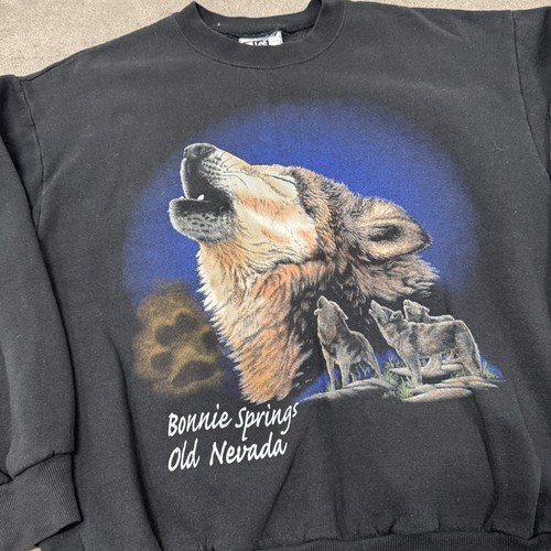 Vintage Sweatshirt Mens L Black Dual Wolf Nature 90s Crewneck Graphic Lee - Picture 2 of 6