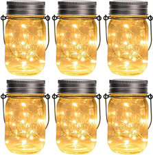 Hanging Mason Jar Solar Lights, 6 Pack 30 Led Hanging Solar Lanterns Outdoor Wat