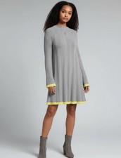 Anthropologie Arseneau Gray & Yellow Ribbed Sweater Dress Wool Alpaca Blend XS