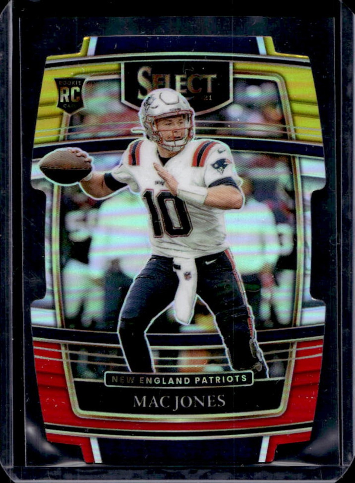 2021 Select Mac Jones RC Red and Yellow Prizm Die Cut Concourse #51 Patriots