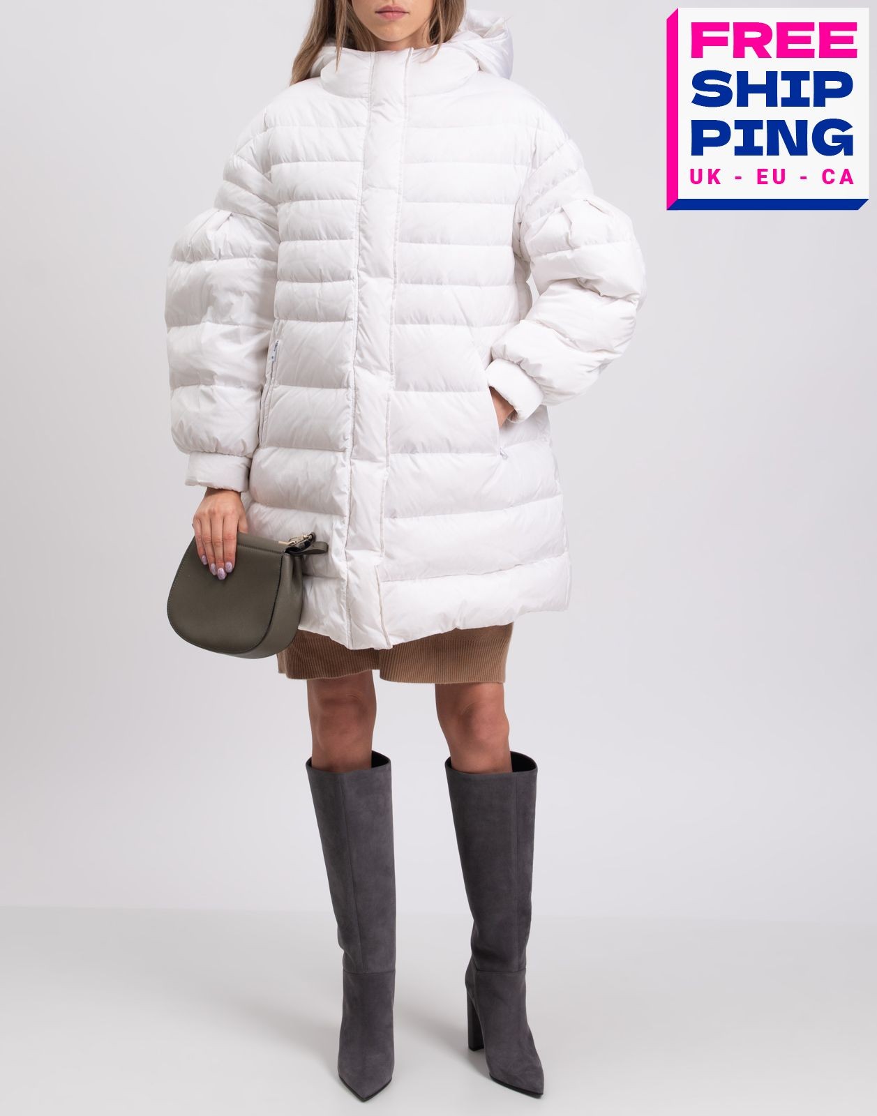 RRP€460 TWINSET Down Quilted Jacket IT46 US10 UK14 XL Belted White Hooded