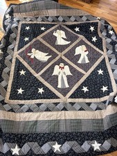 Vintage Hand Stitched QUILT Christmas Angel Star Throw Folk Art Country 68 X86