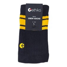 Ethika Crew Socks Boys 2-55 L Black Yellow NWT New BLSC1115-BLK-L