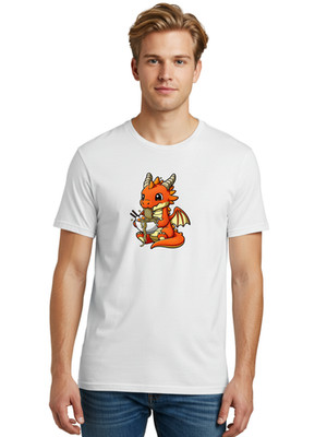 Dragon-Eating-Ramen-5 Mens Graphic Tee, 100% Cotton, Casual Summer Wear