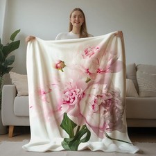 Peony Floral Throw Blanket Fits 50x60 Inch Soft Flannel Warm Print