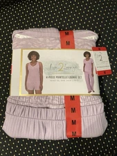 NWT 4-Piece Live 2 Lounge Women's Purple Pointelle Lounge Pajama Set Medium