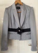 Coast Silver Grey Cropped Blazer Jacket UK 12 Wedding Guest Races Party Flower
