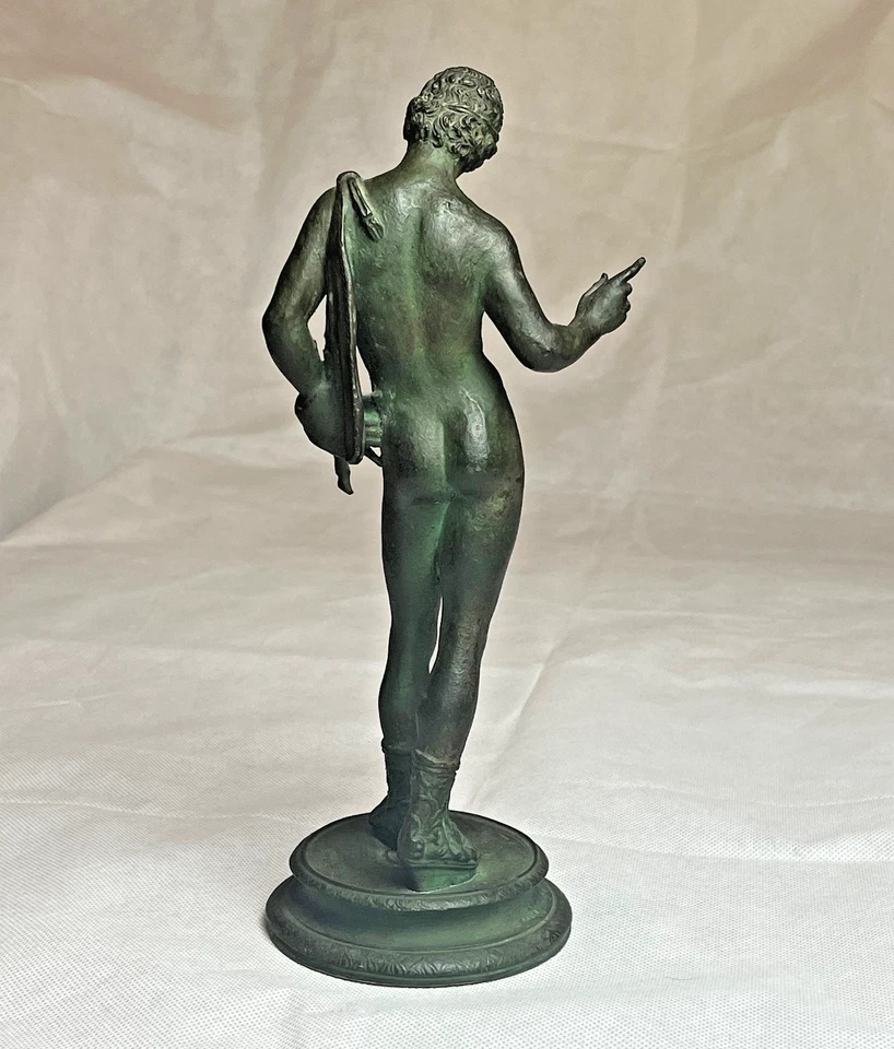 Antique Metal Sculpture Mounted on Base "Darcissus of Pompeii" Green Patinated - Image 3 of 4