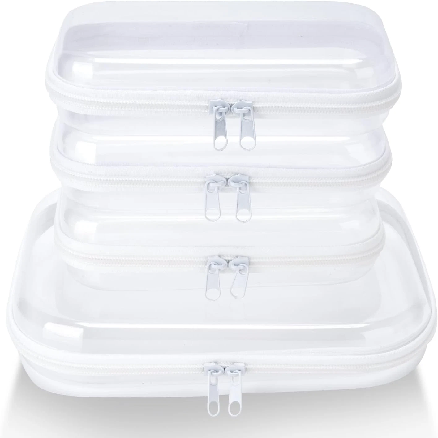 4 Pcs Clear Zipper Pouches,Hard Shell Zipper Case, Toiletry Bag for Travel, Clea
