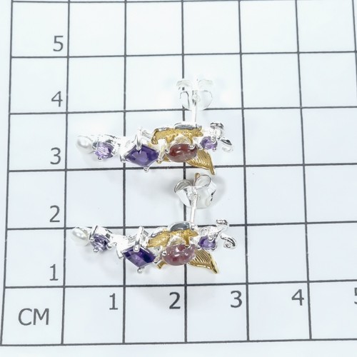 Vintage Jewelry Natural Amethyst Earrings 925 Sterling Silver /E124784 - Picture 3 of 8