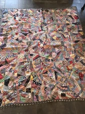 Vintage Flour Feed Sack Crazy Summer Quilt 1930s 77 X 70 FABULOUS FABRIC