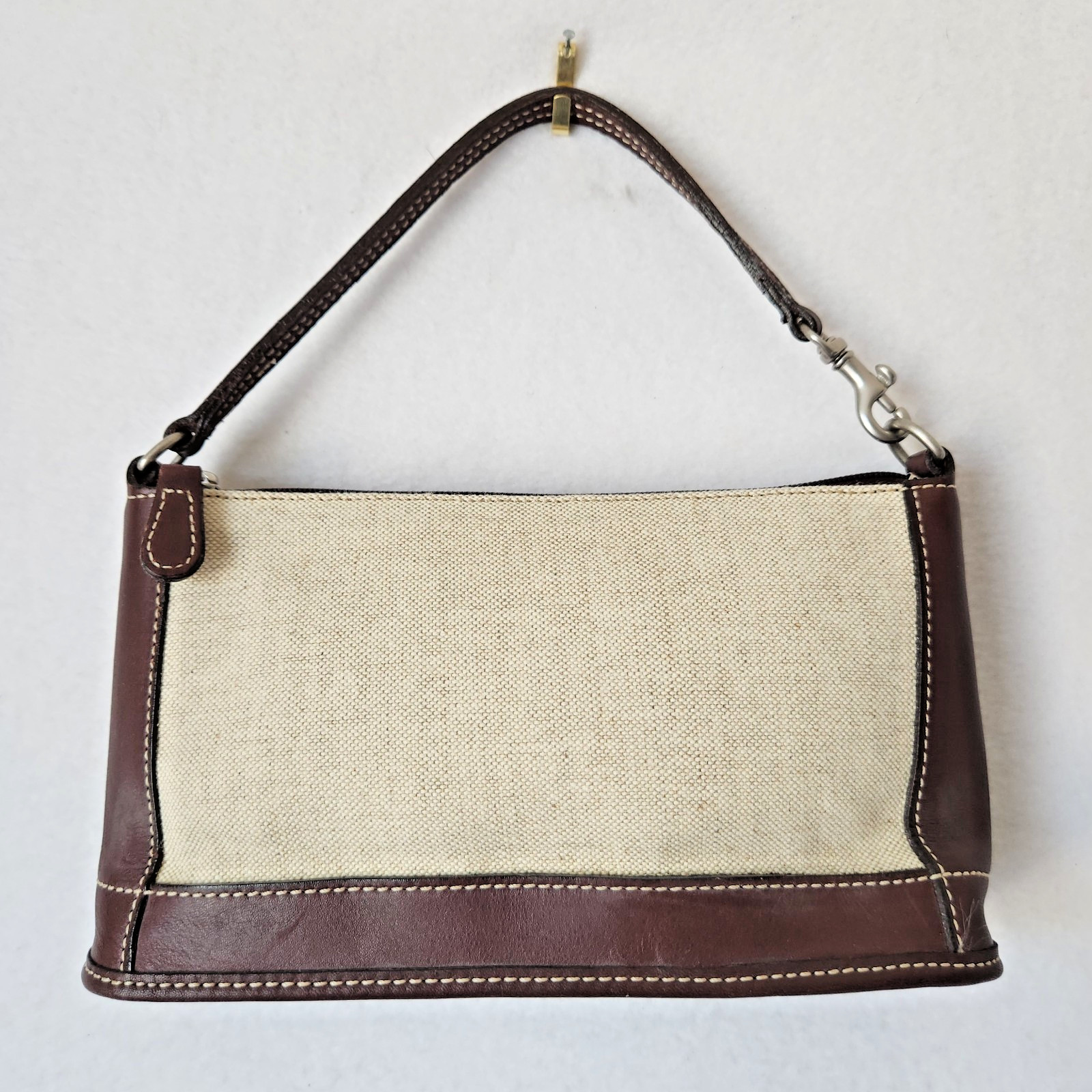 Vintage Coach Italian Cotton Linen Leather Mini Pochette Wristlet Bag Mad in USA