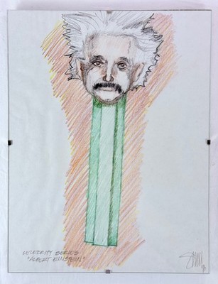PEZ Dispenser Drawing Art Print Albert Einstein By Udell Plexiglass 8.5x11 VTG