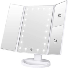 Lighted Makeup Mirror, Tri-Fold Vanity Mirror with 3X/2X/1X Magnification,21 Nat