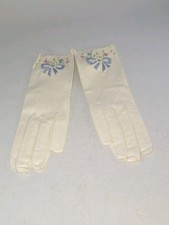 Vintage Real Kid Leather Embroidered White Gloves Small Capretto Lavabile Italy