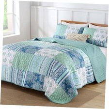 Patchwork Quilt Set Queen Size 3 Piece Boho Plaid Coverlet Queen 90 96 Green