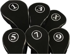 Black Golf Zipper Head Covers Driver 1 3 5 7 9 X Fairway Woods white, black 