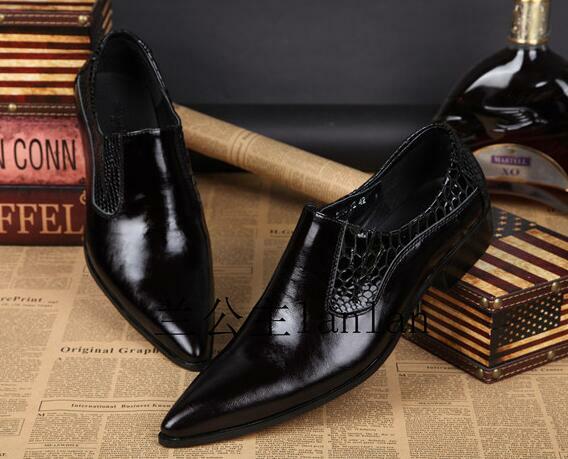 6-11.5 Mens Pointed Toe Dress Slip on British Black Genuine