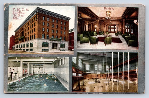 Vintage Postcard St. Paul MN YMCA Building Swimming Pool Gymnasium Interior U8