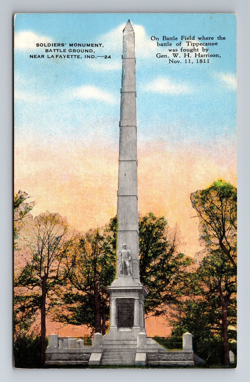 La Fayette IN-Indiana, Soldiers Monument Battle Ground Antique Vintage Postcard
