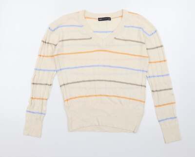 Marks and Spencer Damen Pullover Elfenbein V-Ausschnitt Viskosemischung Größe S