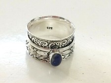 925 STERLING SILVER PLATED WIDE BAND LAPIS LAZULI SPINNER RING RA10003 SIZE 9.5