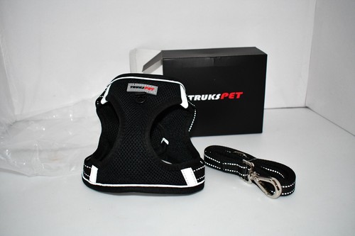TRUKSPET Dog Harness and Leash Set - Step-in No Pull Adjustable Black MED