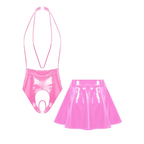 Set lingerie donna pelle supporto profondo V body apertura all'uncinetto gonne - Foto 19 di 26