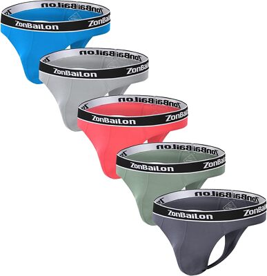 5-PACK Men s Sexy Thong Underwear G-String Ball Pouch Wide Waistband T-Back