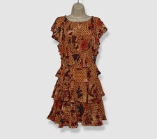 $690 Ulla Johnson Women's Orange Silk Floral Ruffle Ayla A-Line Dress Size 6
