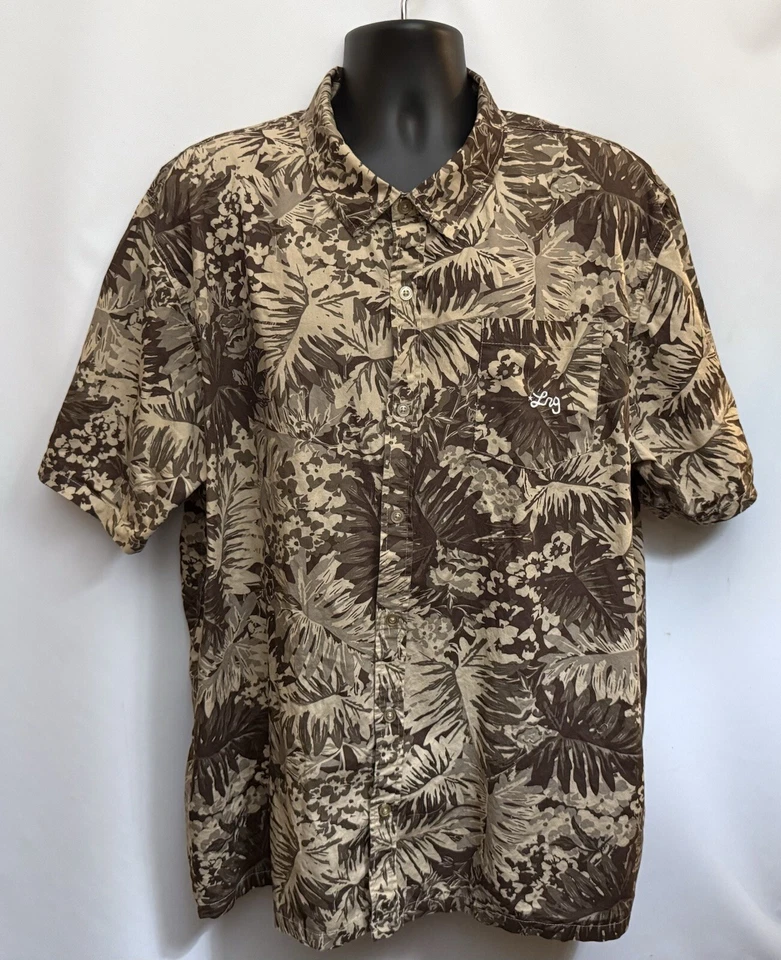 Camisa LRG Lifted Research Group Para Hombres 3XL Camuflada Hawaiana Militar Abotonada Marrón Foto 2 de 4