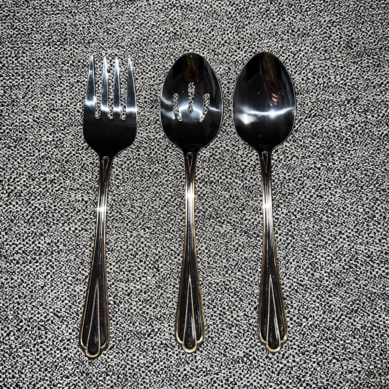Hampton Silversmiths Set 3 Pieces Gold Trim Stainless China 199 Serving Utensils