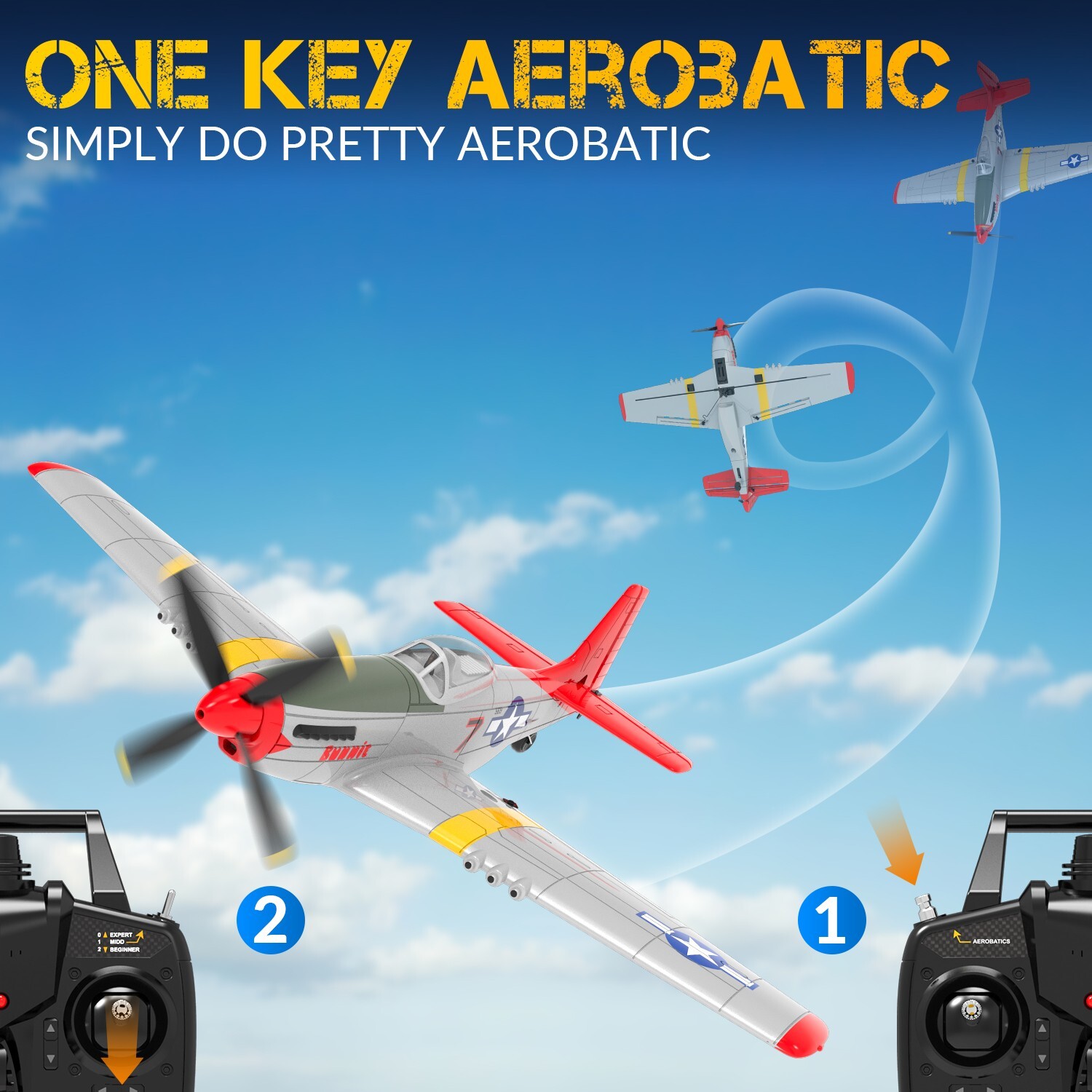 Volantexrc 4-CH P-51D Mustang RC Planes, ​RTF RC Airplane, One-Key Aerobatic