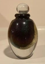 1994 Robert Eickholt Art Glass Iridescent Blue & Gold Perfume Bottle / Empty