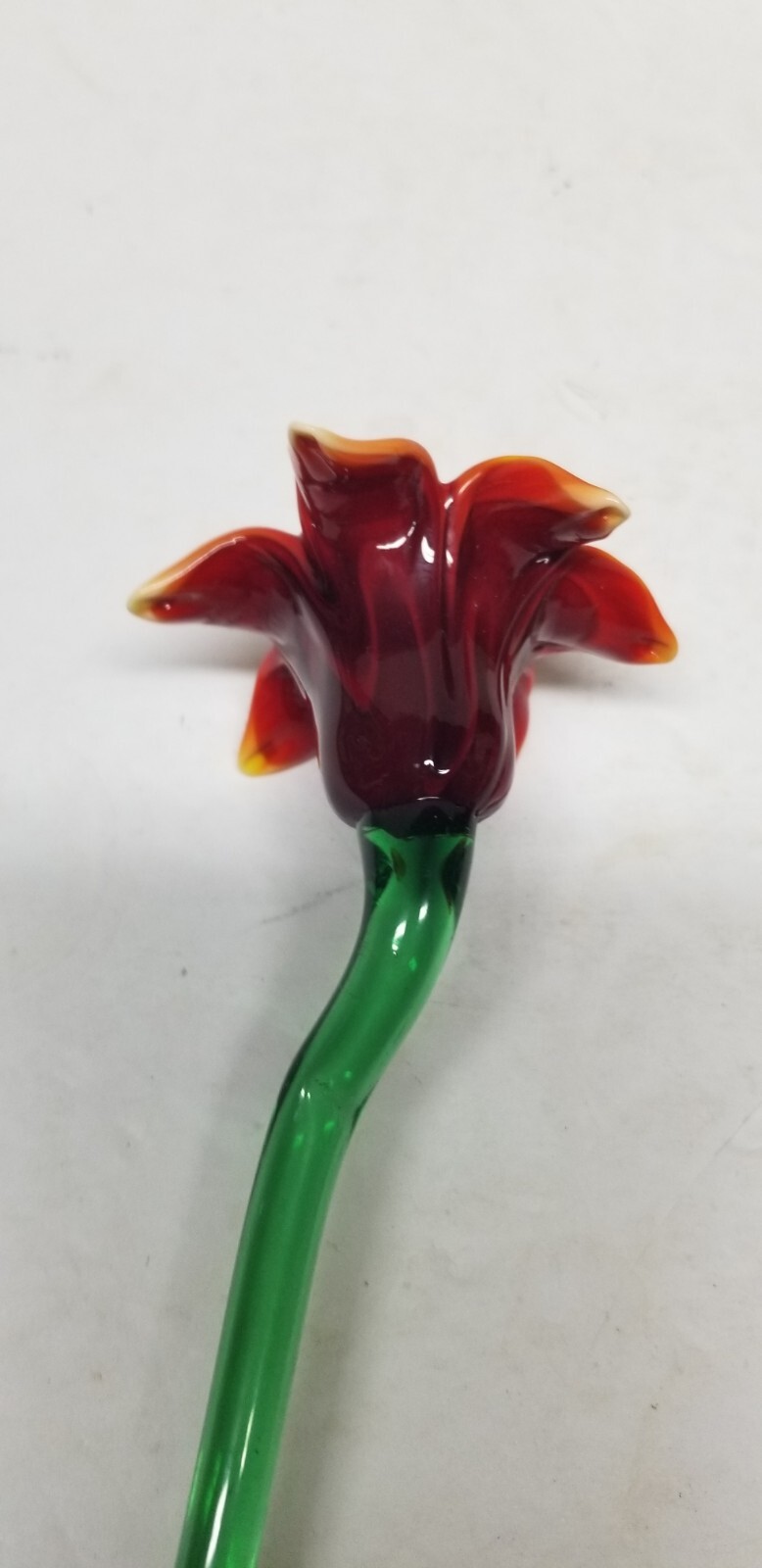 ART GLASS DEEP RED ORANGE SLAG LONG STEM GLASS FLOWER 18 1/2" eBay