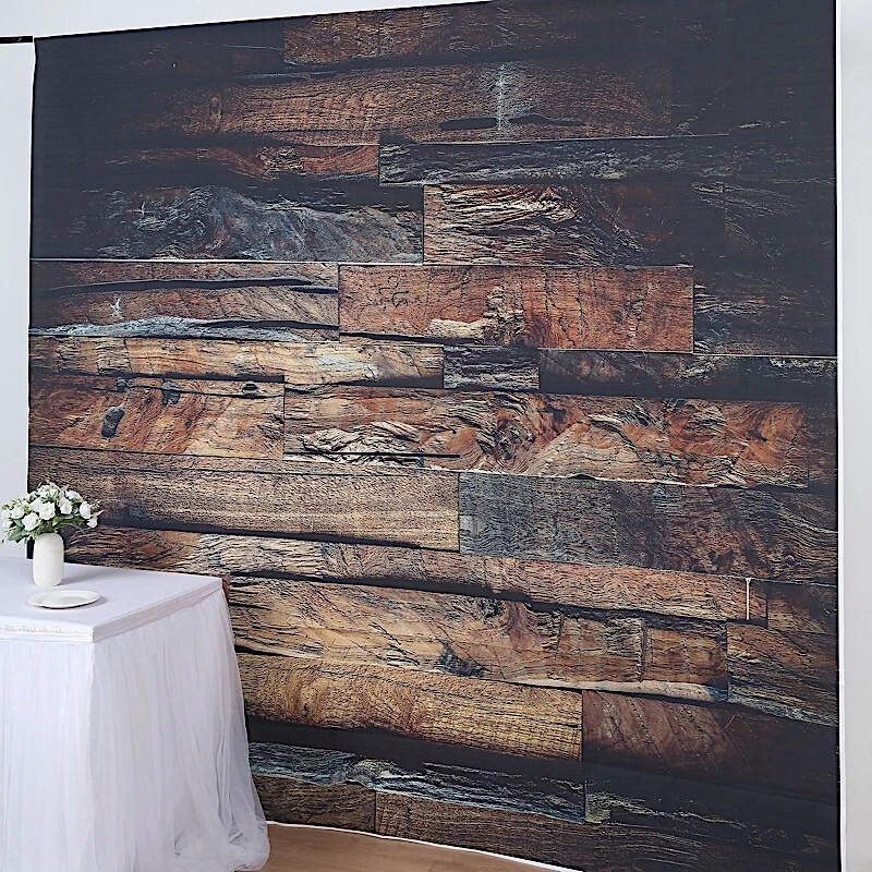 DARK BROWN 8 ft x 8 ft Printed Vinyl Photo Backdrop 3D Wood Design Banner Events - Image 2 of 4