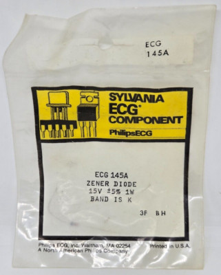 Phillips Sylvania ECG Component 145A Zener Diode 15V +/-5% 1W Band is K 1 Piece
